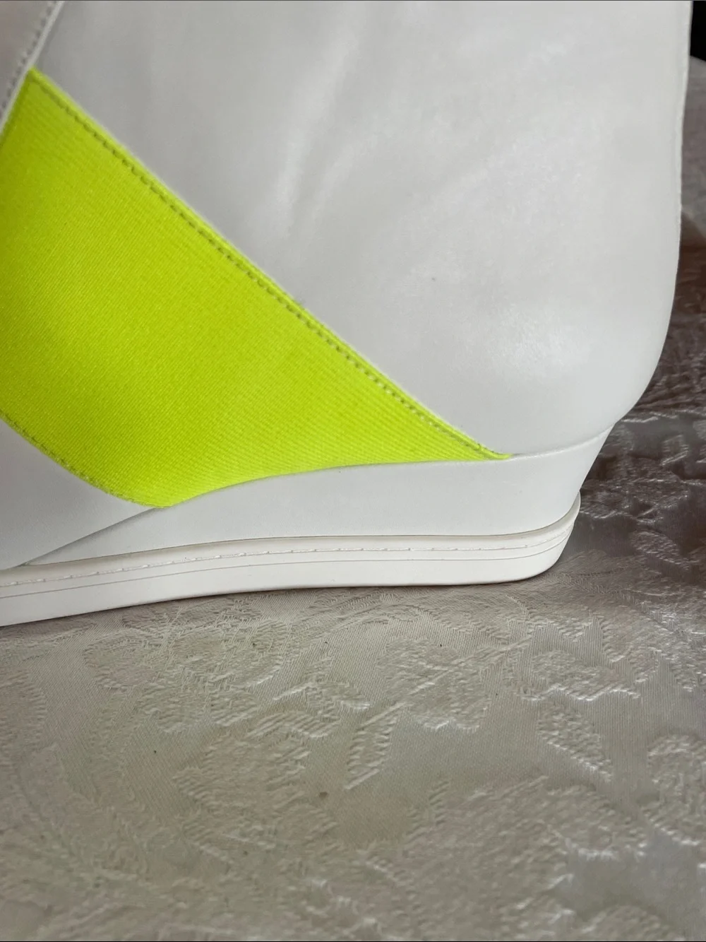 Paolo White Soft Calf Leather Ankle Boots with Neon Yellow Elastic Panels Sz 11M